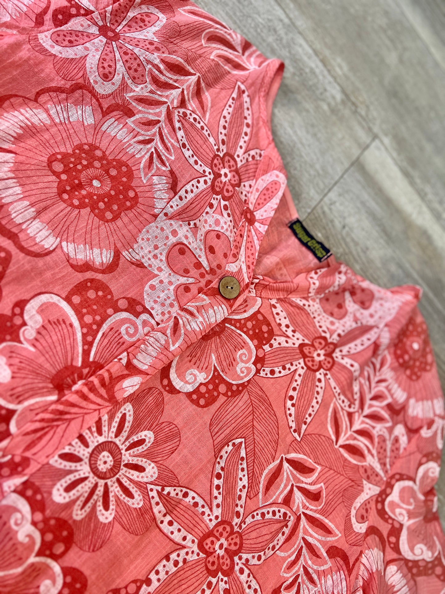 Womens Pink Floral Linen Top