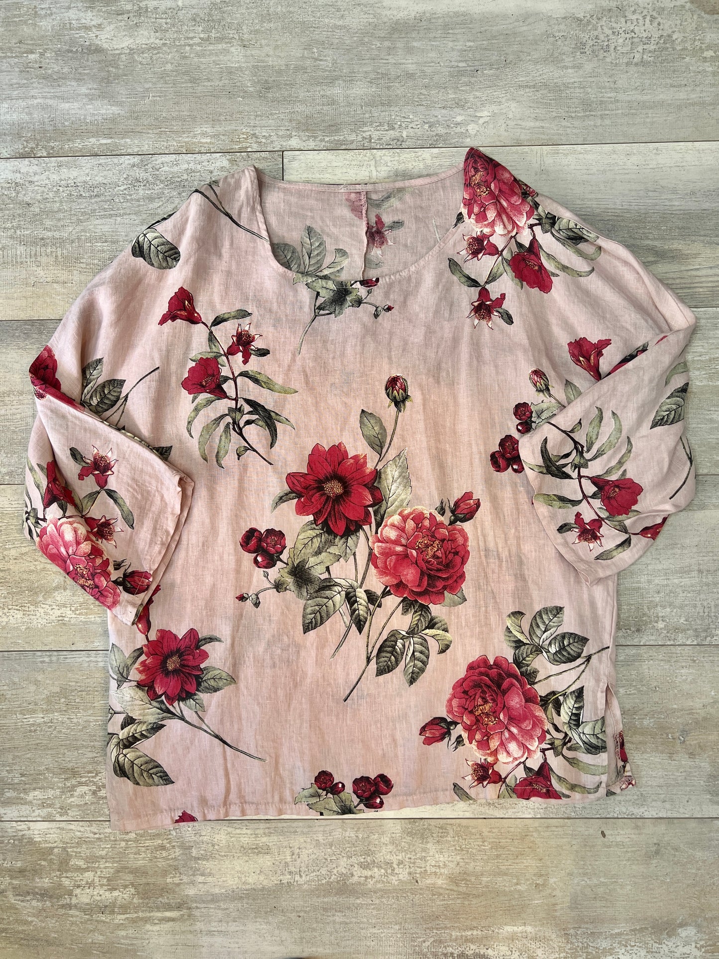 Light Pink Floral Linen Top