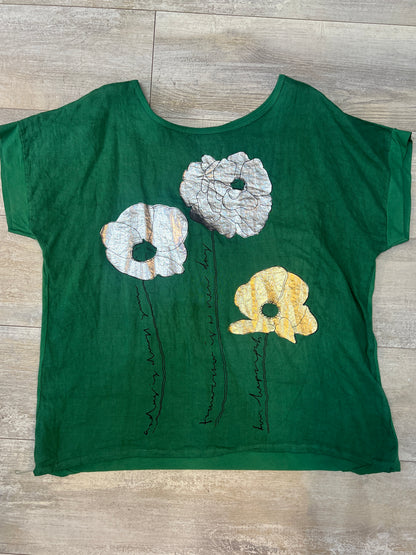 Green Metalic floral Tshirt