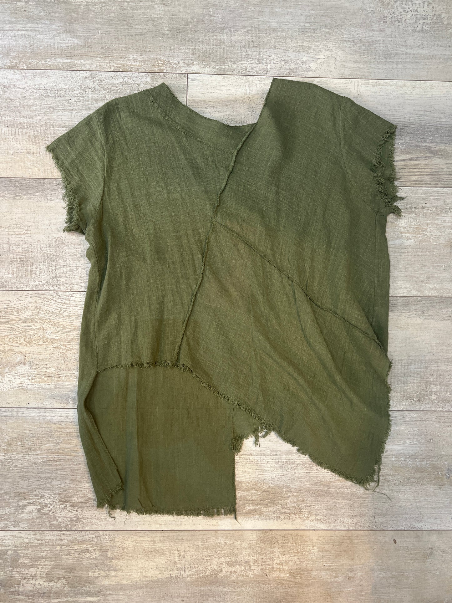 Green Linen Hatched Top