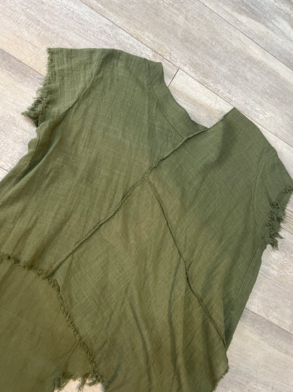 Green Linen Hatched Top